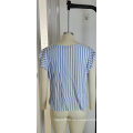 Blue Stripe V Shirt Kurzarm Taille Show Thin Women&#39;s Summer Top